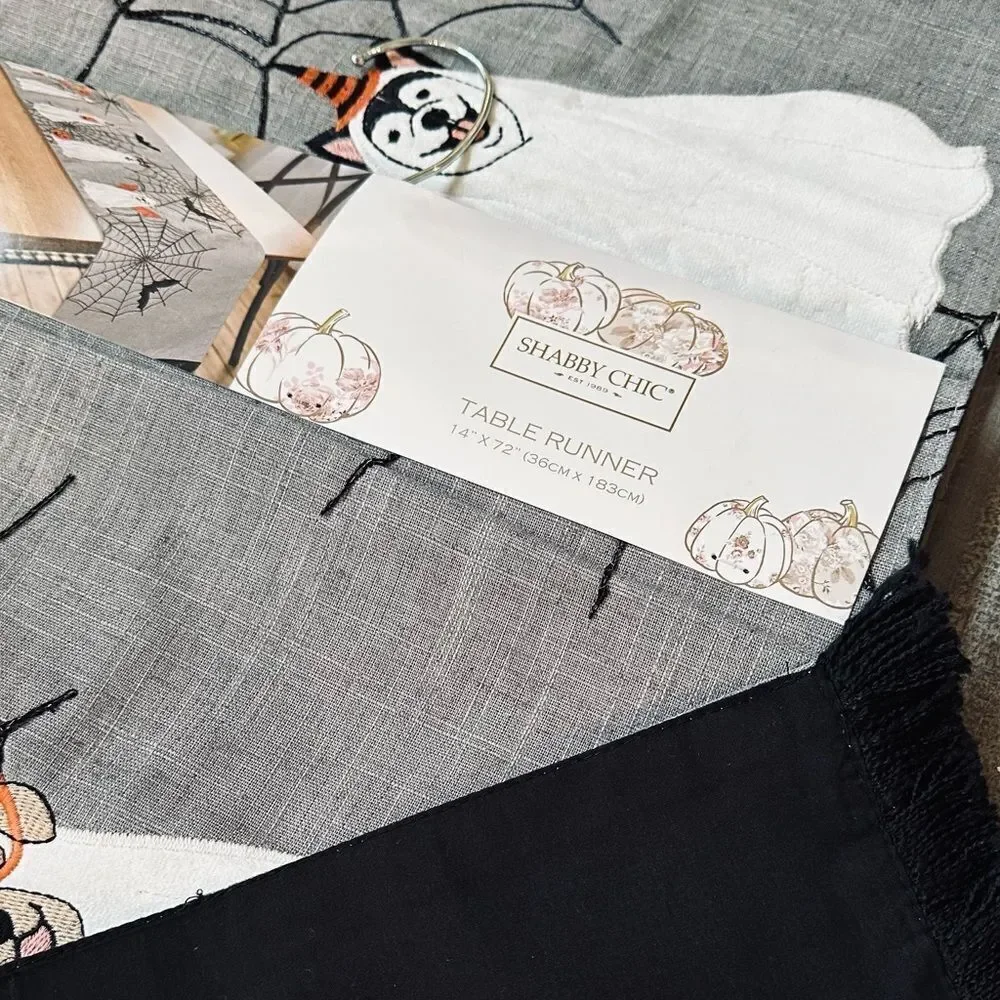 Halloween Ghost Dogs Embroidered Table Runner Decor